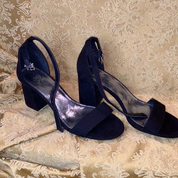 Black open toe ankle strap suede shoes 3 inch block heel for comfort size S 9 - Picture 3 of 8